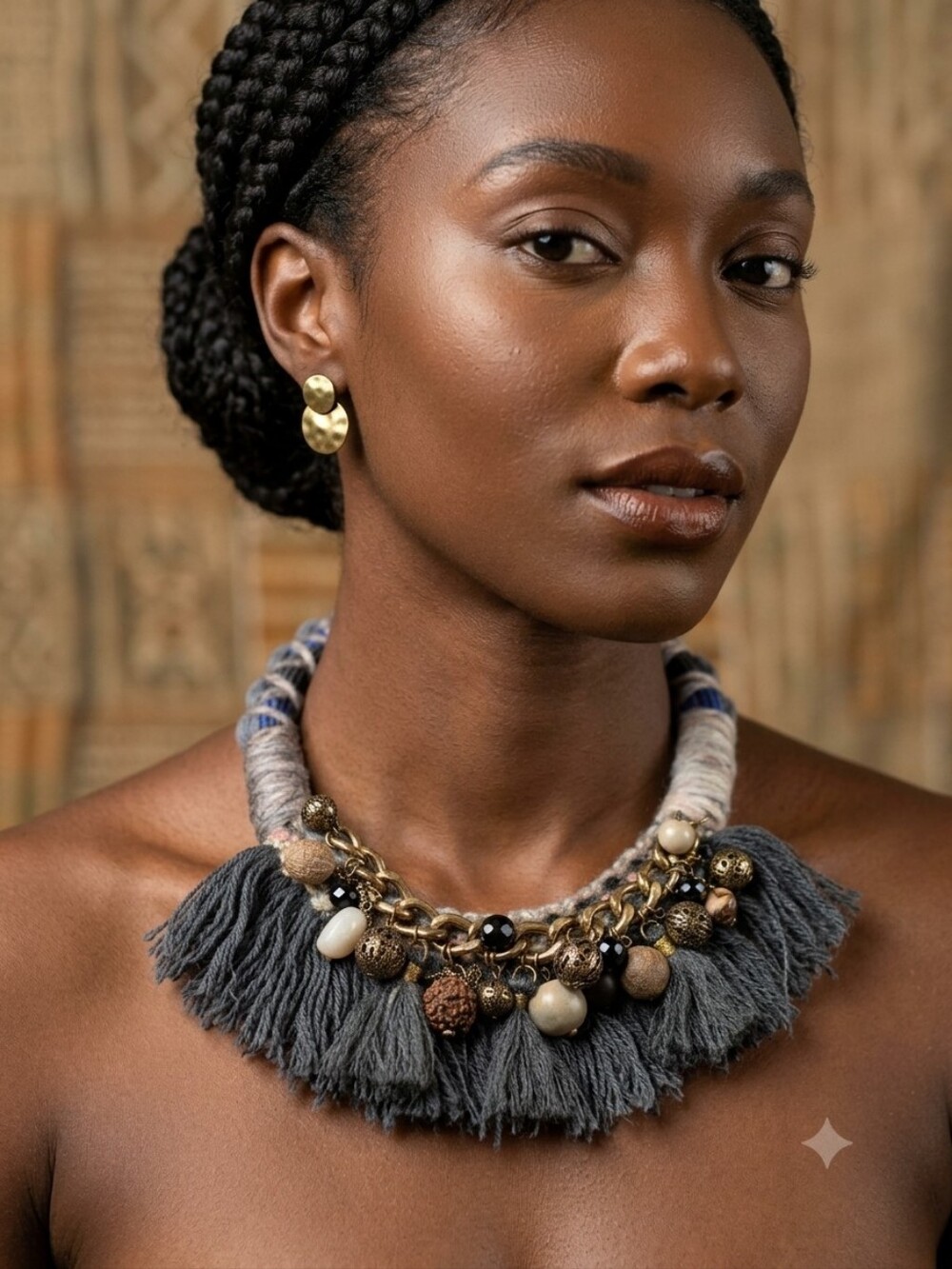 Boho Tribal Statement Fringe Multicolor  Choker Necklace Bead & Chain Details